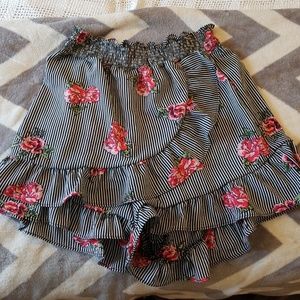 Ruffle Floral Pinstripe High-waisted Skort